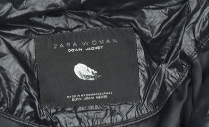 Zara Women Black Puffer Jacket Size 12 Hooded Down Winter Coat