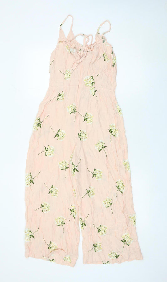 Topshop Womens Pink Floral Wide-Leg Strappy Jumpsuit Size 10