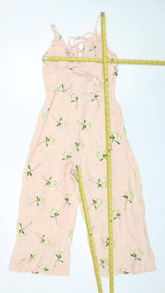 Topshop Womens Pink Floral Wide-Leg Strappy Jumpsuit Size 10