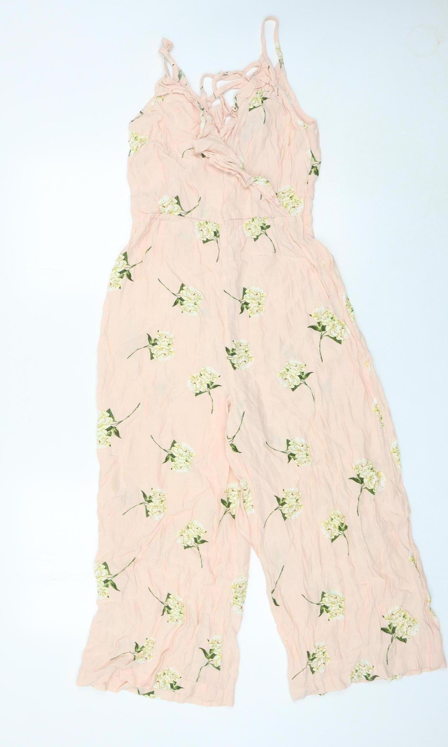 Topshop Womens Pink Floral Wide-Leg Strappy Jumpsuit Size 10