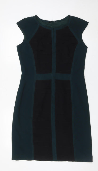 Stills Womens Green Black Sheath Dress Size 12 Sleeveless Knee Length