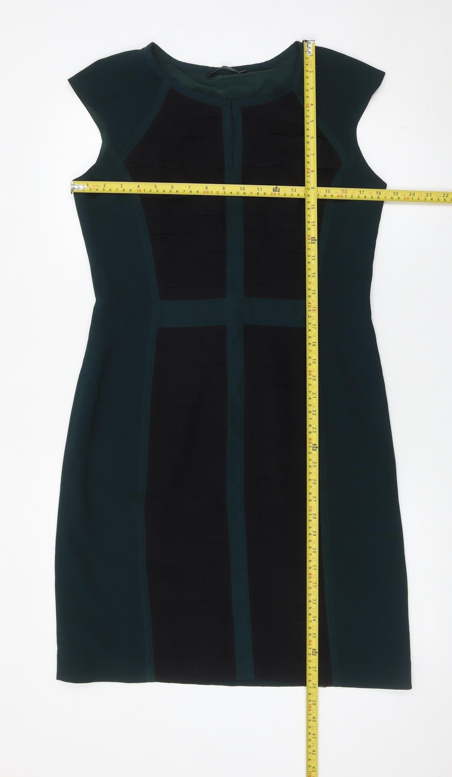 Stills Womens Green Black Sheath Dress Size 12 Sleeveless Knee Length