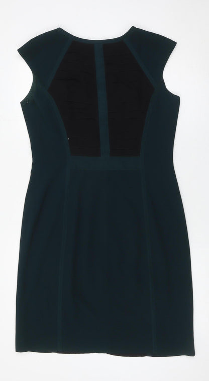 Stills Womens Green Black Sheath Dress Size 12 Sleeveless Knee Length