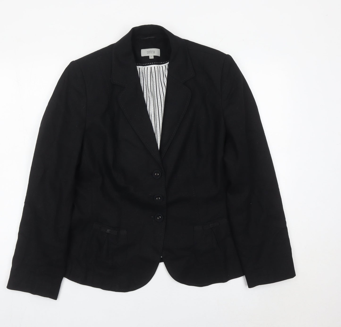 Marks and Spencer Womens Black Linen Blend Blazer Jacket UK 16