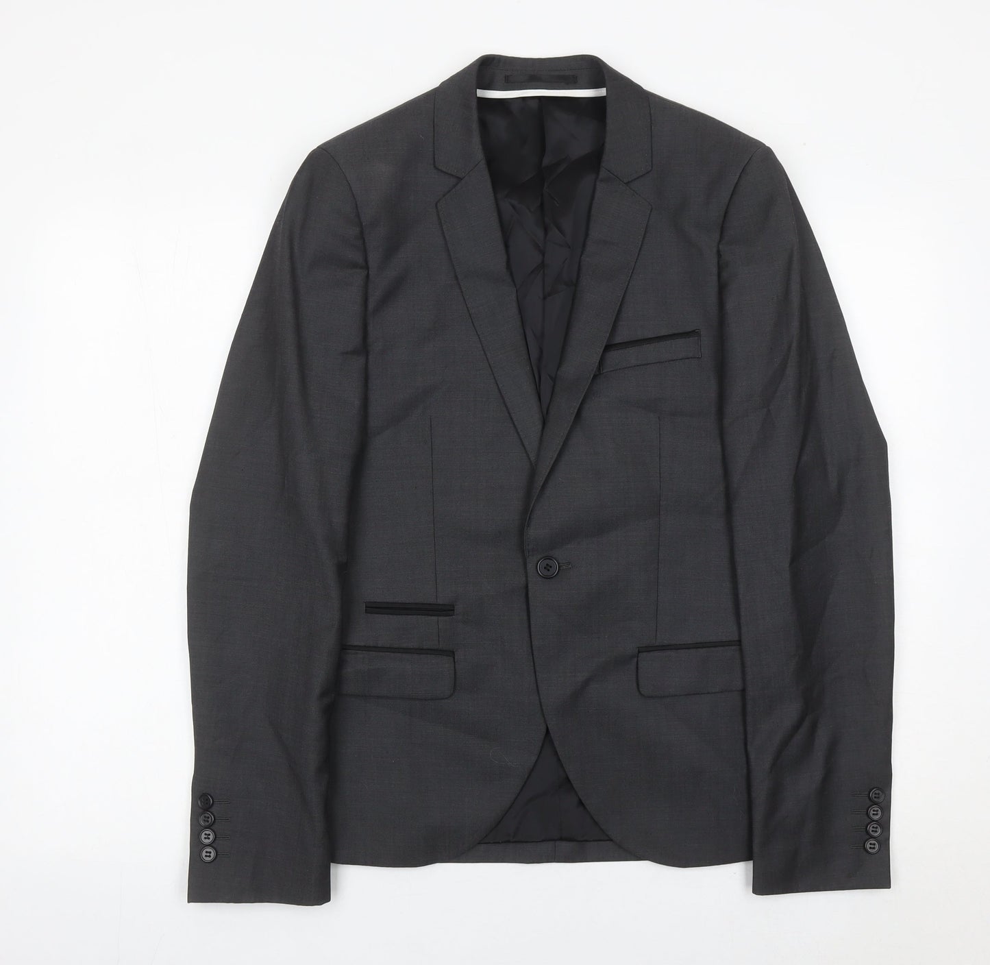 Topman Mens Grey Wool Blend Slim Fit Blazer Jacket Size 36