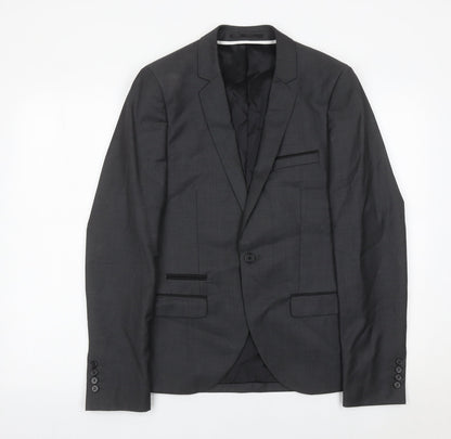 Topman Mens Grey Wool Blend Slim Fit Blazer Jacket Size 36