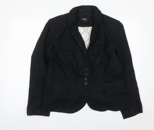Marks and Spencer Women Black Size 16 Linen Blend Blazer Jacket