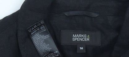 Marks and Spencer Women Black Size 16 Linen Blend Blazer Jacket