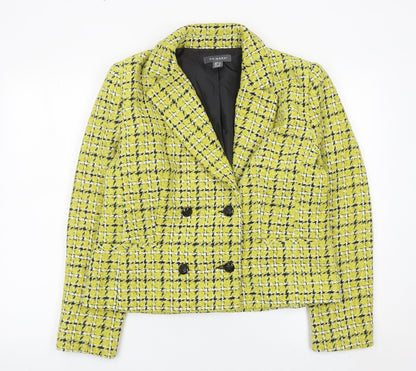 Primark Womens Yellow Bouclé Check Double Breasted Blazer Jacket Size 12