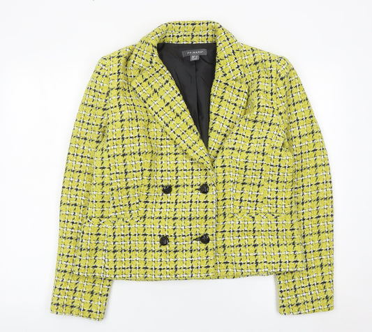 Primark Womens Yellow Bouclé Check Double Breasted Blazer Jacket Size 12