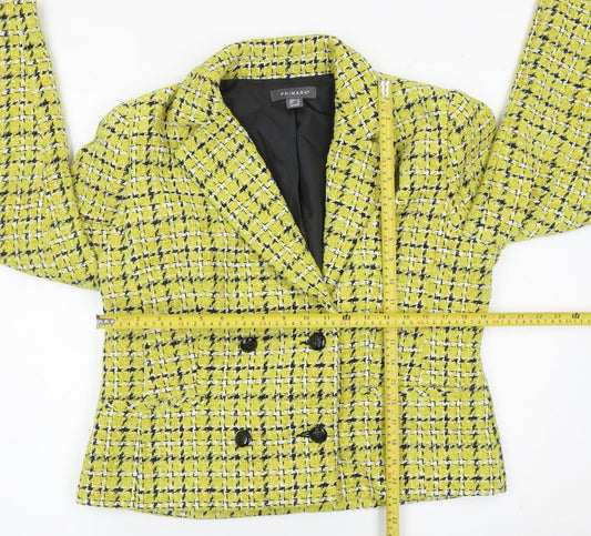 Primark Womens Yellow Bouclé Check Double Breasted Blazer Jacket Size 12