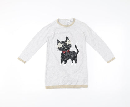 Marks and Spencer Girls Grey Cat Sequin Knit Shift Dress 6-7 Years