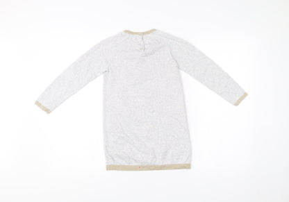 Marks and Spencer Girls Grey Cat Sequin Knit Shift Dress 6-7 Years