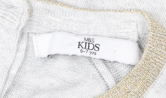 Marks and Spencer Girls Grey Cat Sequin Knit Shift Dress 6-7 Years