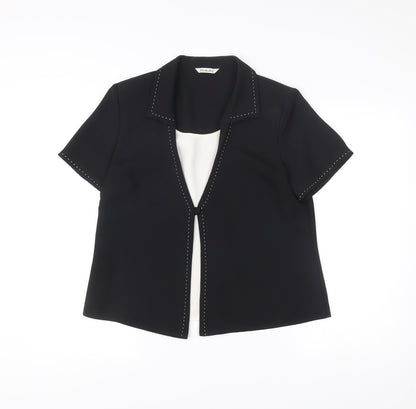 Berkertex Women Black Collared Blouse Size 16 Short Sleeve Workwear