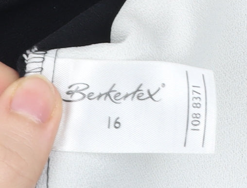 Berkertex Women Black Collared Blouse Size 16 Short Sleeve Workwear