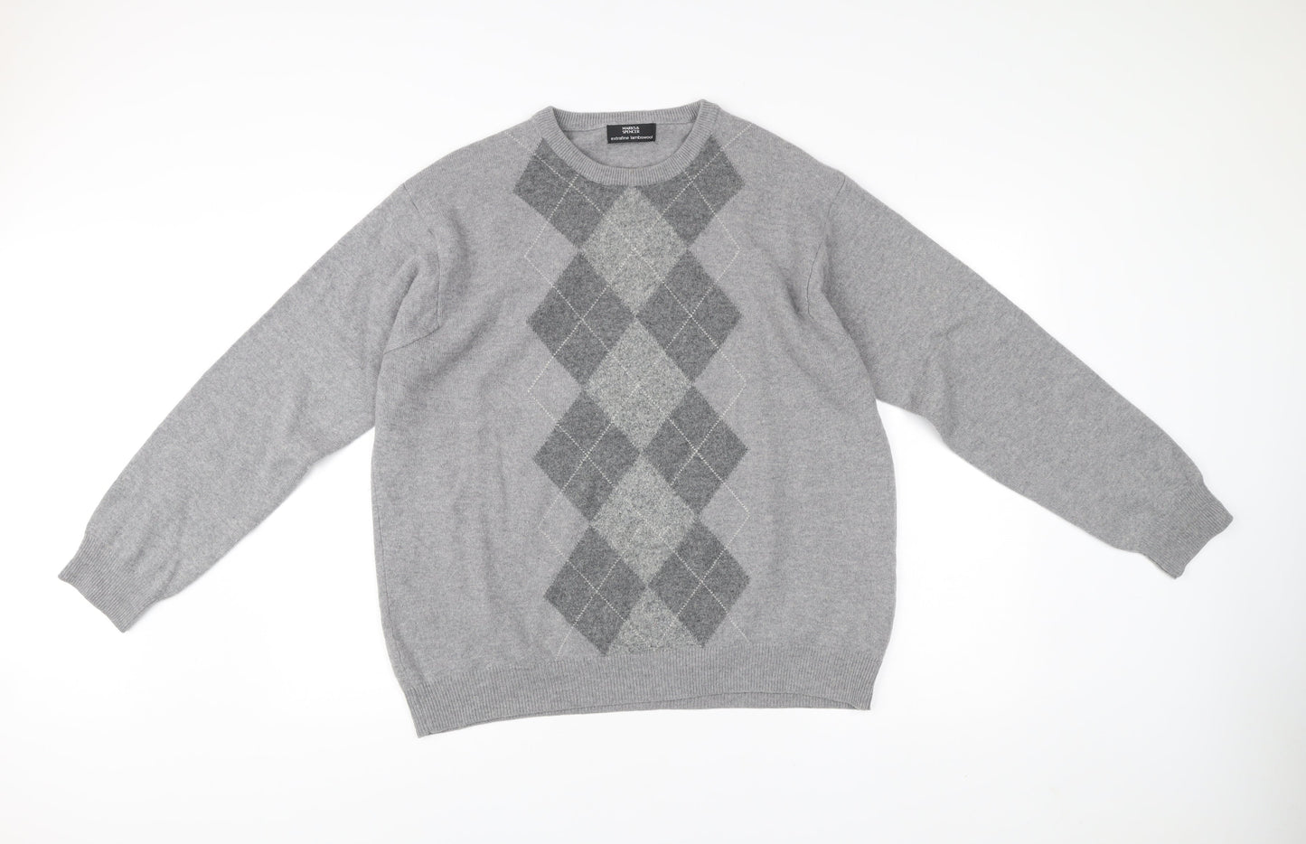 Marks and Spencer Men’s Grey Argyle Lambswool Jumper XL