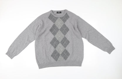 Marks and Spencer Men’s Grey Argyle Lambswool Jumper XL