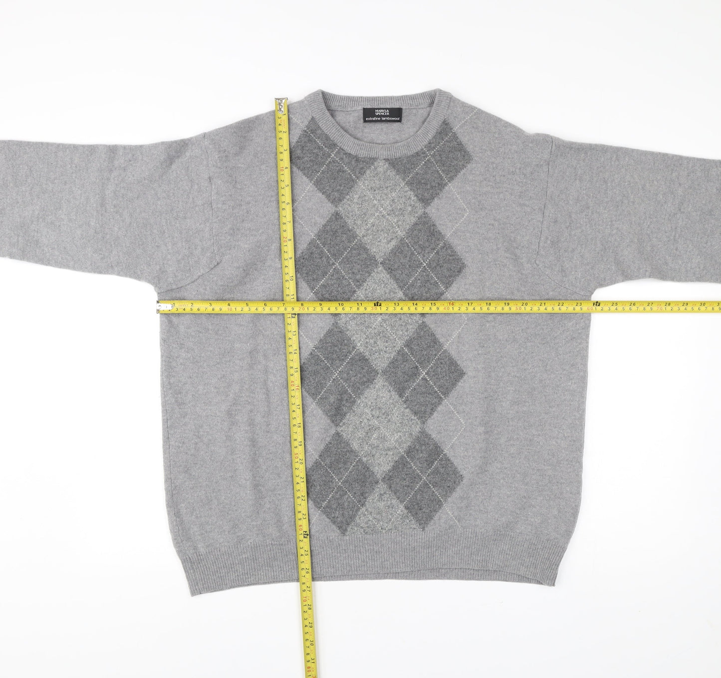 Marks and Spencer Men’s Grey Argyle Lambswool Jumper XL