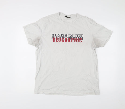 Napapijri Men’s White XL Graphic Print Crew Neck Cotton T-Shirt