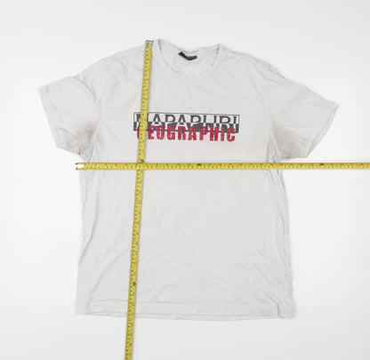 Napapijri Men’s White XL Graphic Print Crew Neck Cotton T-Shirt