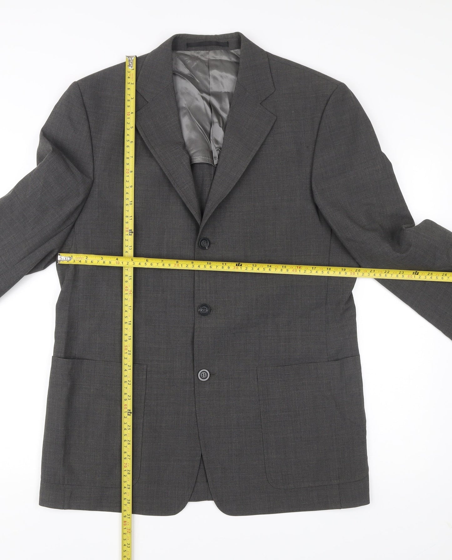 Tom English Mens Grey Wool Blend Blazer Jacket Size 40 Regular