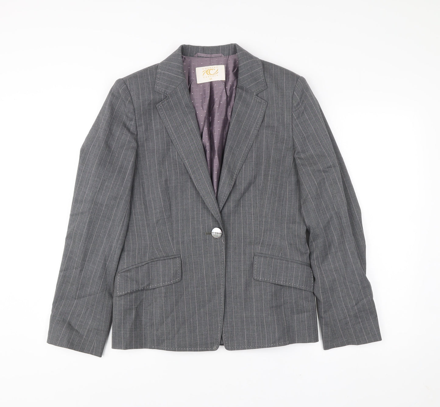 Country Casuals Womens Grey Pinstripe Wool Blazer Size 12 Single-Breasted