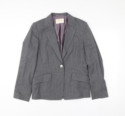 Country Casuals Womens Grey Pinstripe Wool Blazer Size 12 Single-Breasted