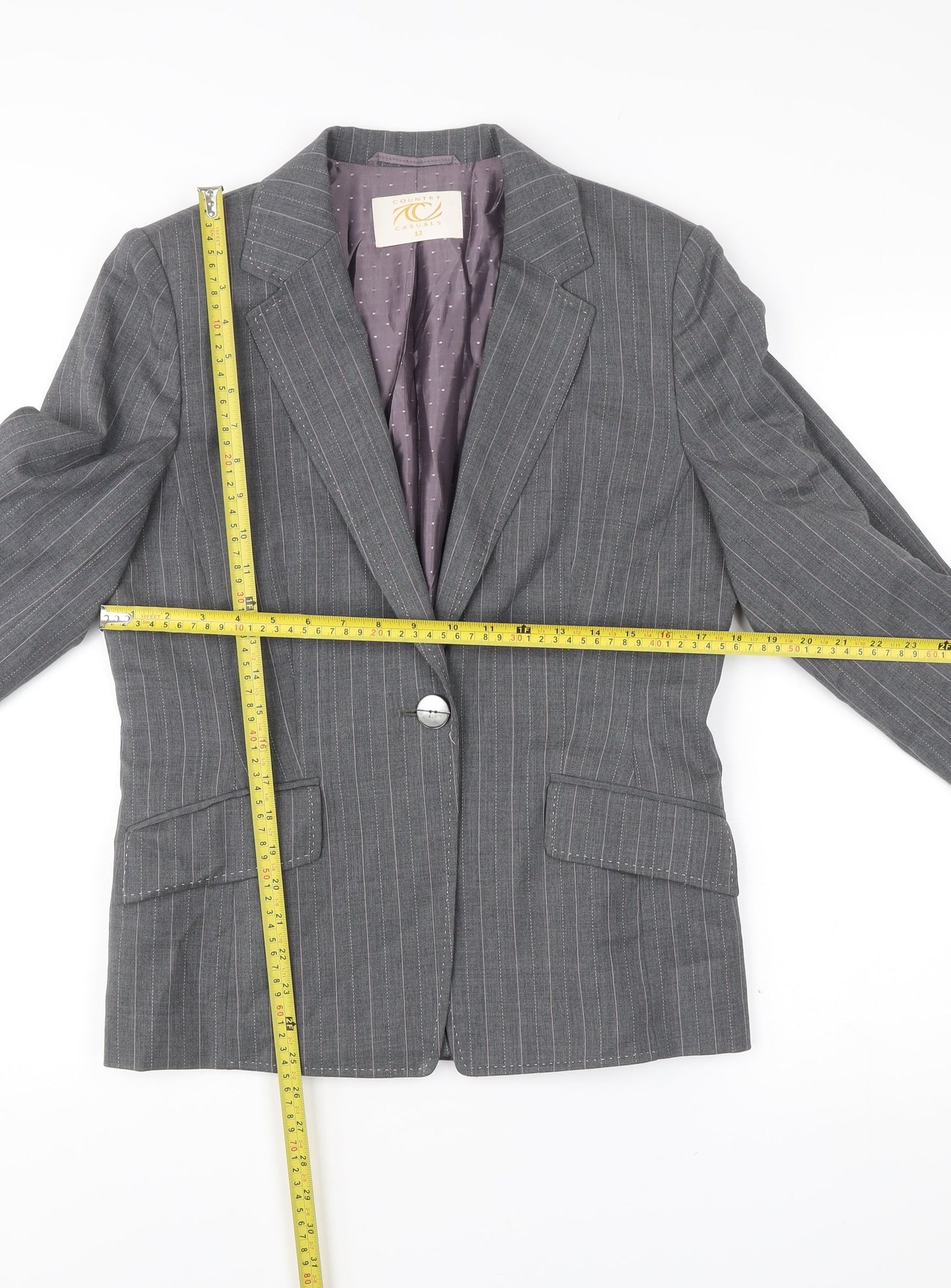 Country Casuals Womens Grey Pinstripe Wool Blazer Size 12 Single-Breasted