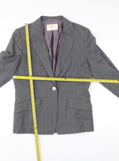 Country Casuals Womens Grey Pinstripe Wool Blazer Size 12 Single-Breasted