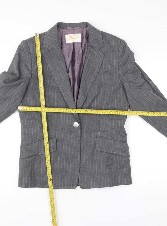 Country Casuals Womens Grey Pinstripe Wool Blazer Size 12 Single-Breasted
