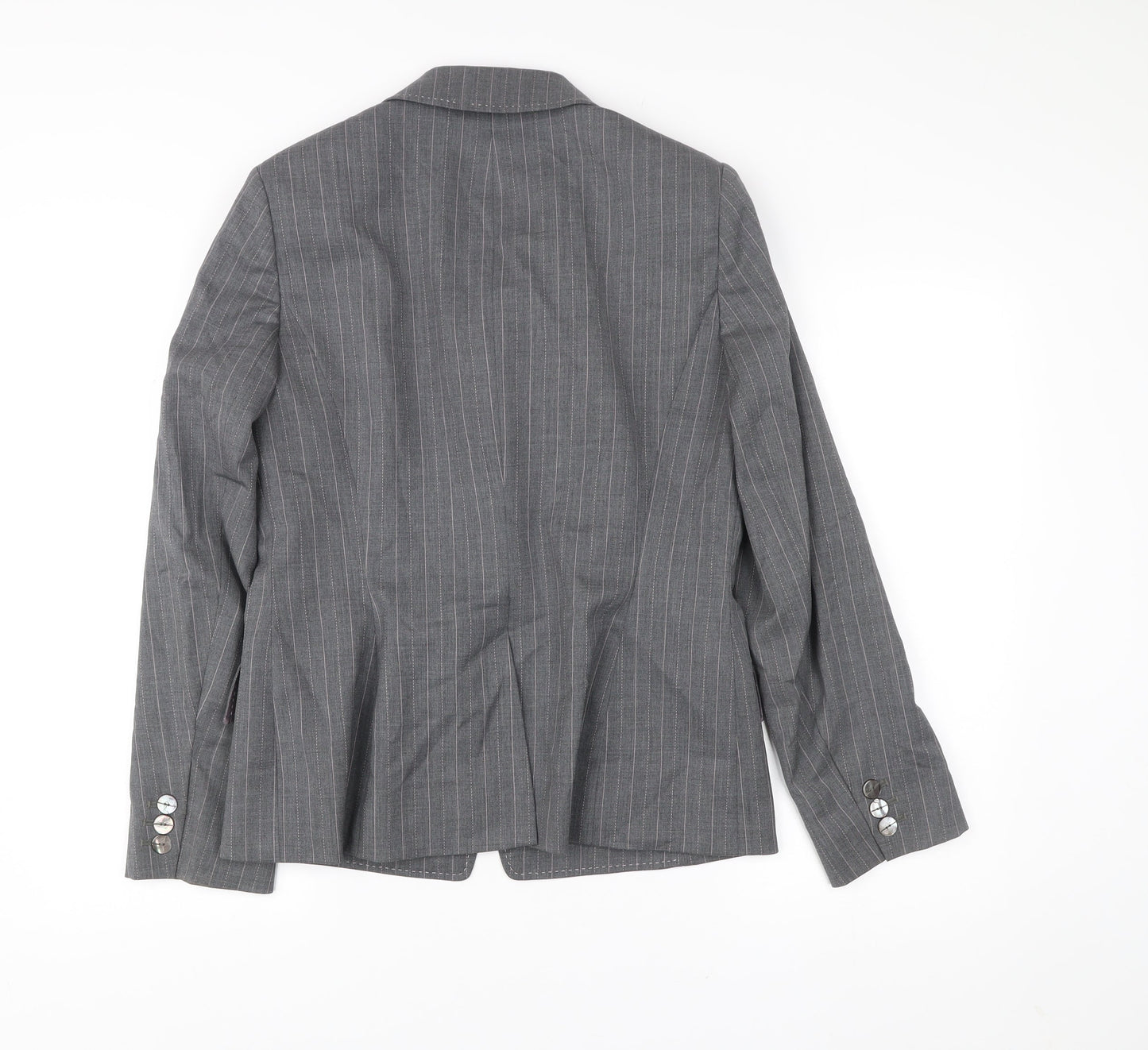 Country Casuals Womens Grey Pinstripe Wool Blazer Size 12 Single-Breasted