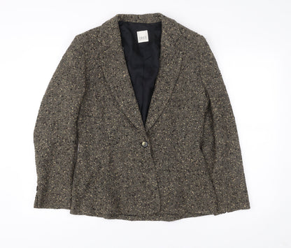 Grace Collection Womens Brown Tweed Wool Blend Blazer Jacket Size 12