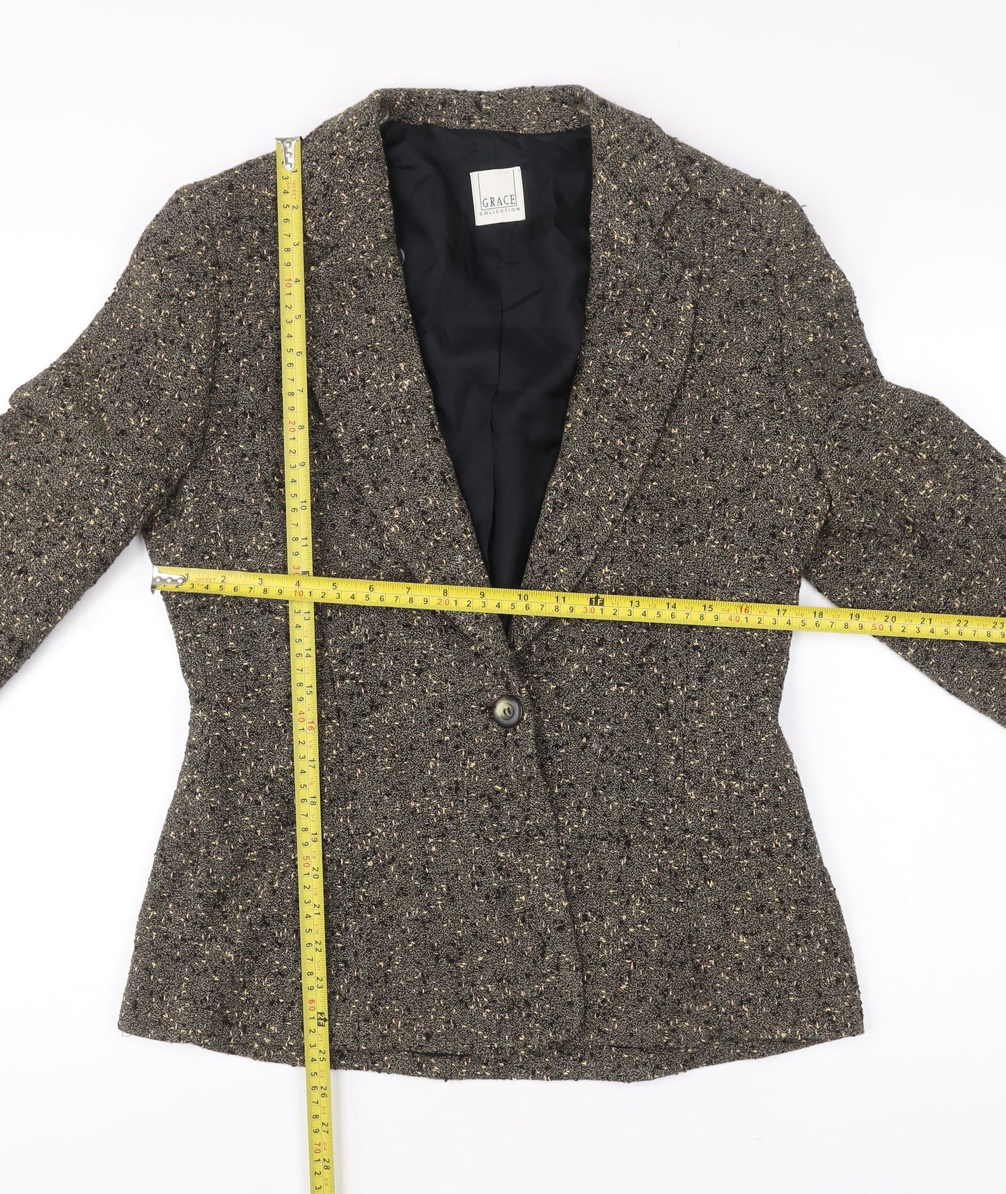 Grace Collection Womens Brown Tweed Wool Blend Blazer Jacket Size 12