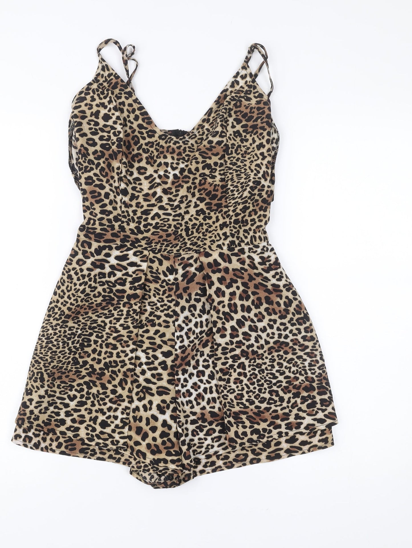 Quiz Women’s Brown Leopard Print V-Neck Playsuit Size 10