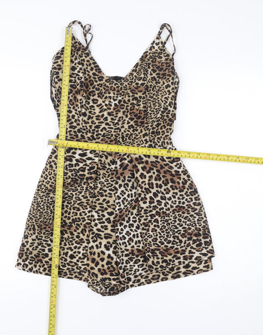 Quiz Women’s Brown Leopard Print V-Neck Playsuit Size 10