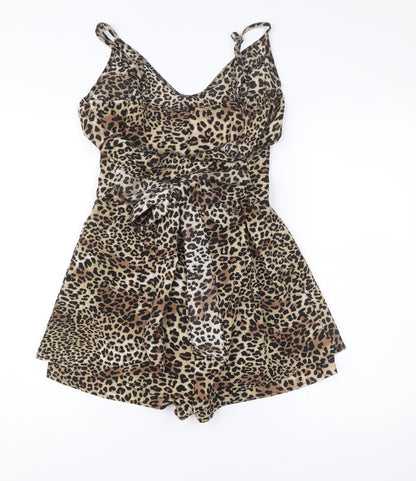 Quiz Women’s Brown Leopard Print V-Neck Playsuit Size 10