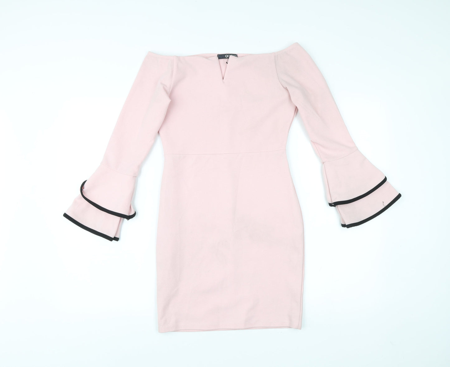 Quiz Women’s Pink Off Shoulder Bodycon Dress Size 10 Flared Sleeve