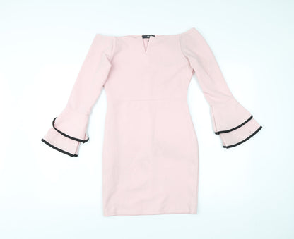 Quiz Women’s Pink Off Shoulder Bodycon Dress Size 10 Flared Sleeve