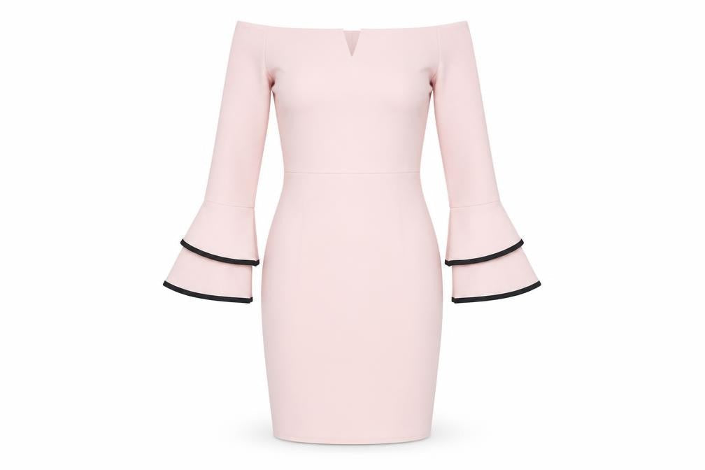 Quiz Women’s Pink Off Shoulder Bodycon Dress Size 10 Flared Sleeve