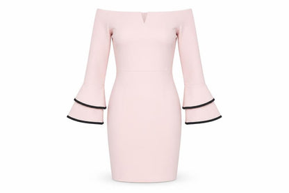 Quiz Women’s Pink Off Shoulder Bodycon Dress Size 10 Flared Sleeve