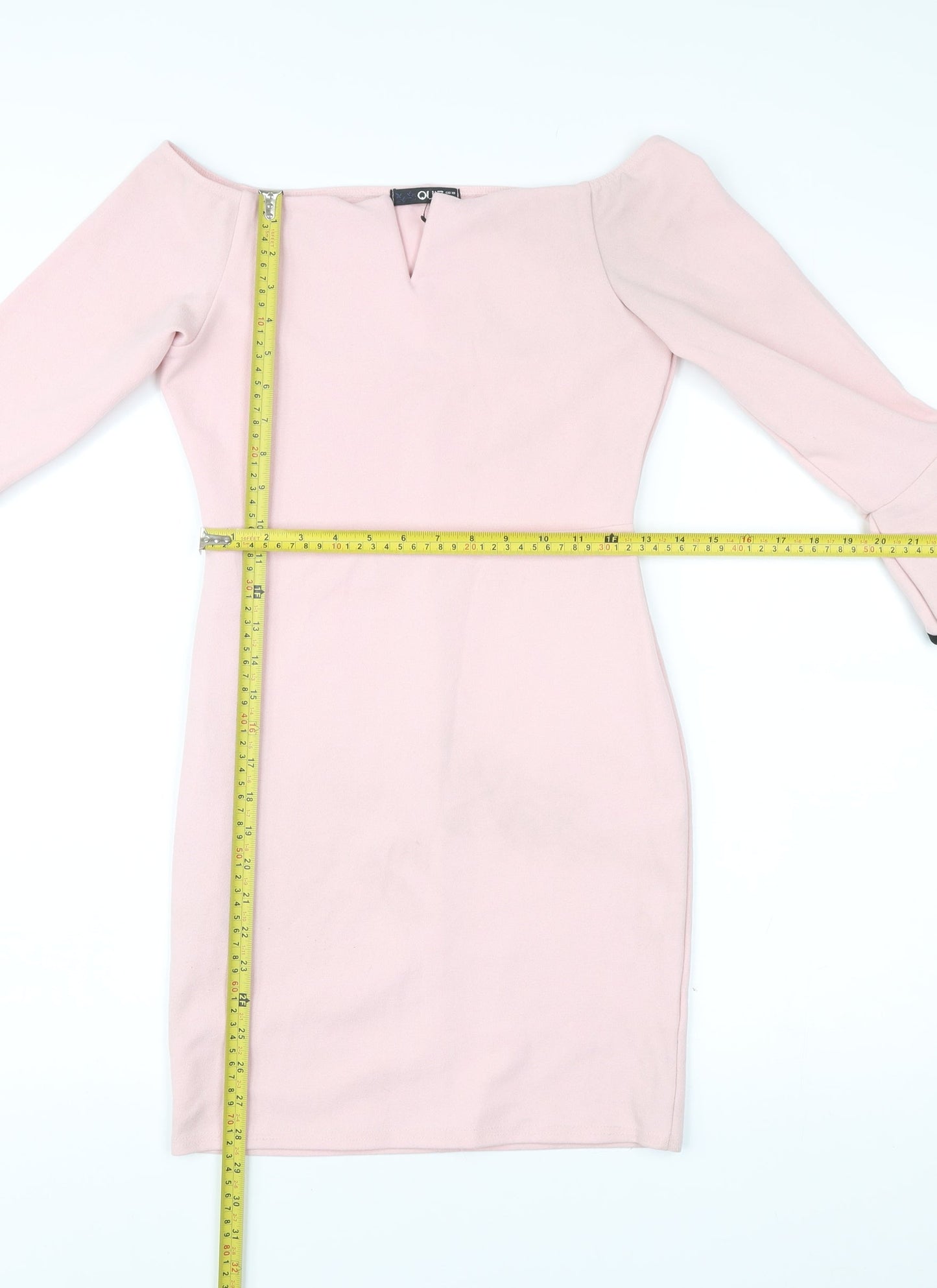 Quiz Women’s Pink Off Shoulder Bodycon Dress Size 10 Flared Sleeve