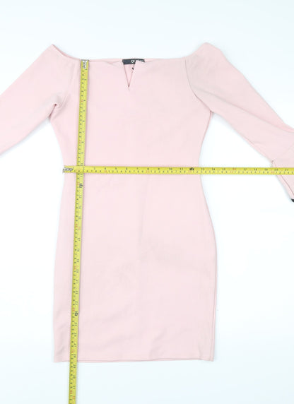 Quiz Women’s Pink Off Shoulder Bodycon Dress Size 10 Flared Sleeve
