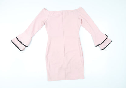 Quiz Women’s Pink Off Shoulder Bodycon Dress Size 10 Flared Sleeve