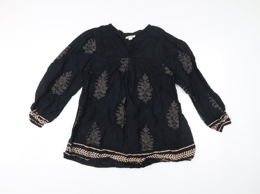 Monsoon Women’s Black Embroidered Tunic Dress Size 10 V-Neck Boho Style