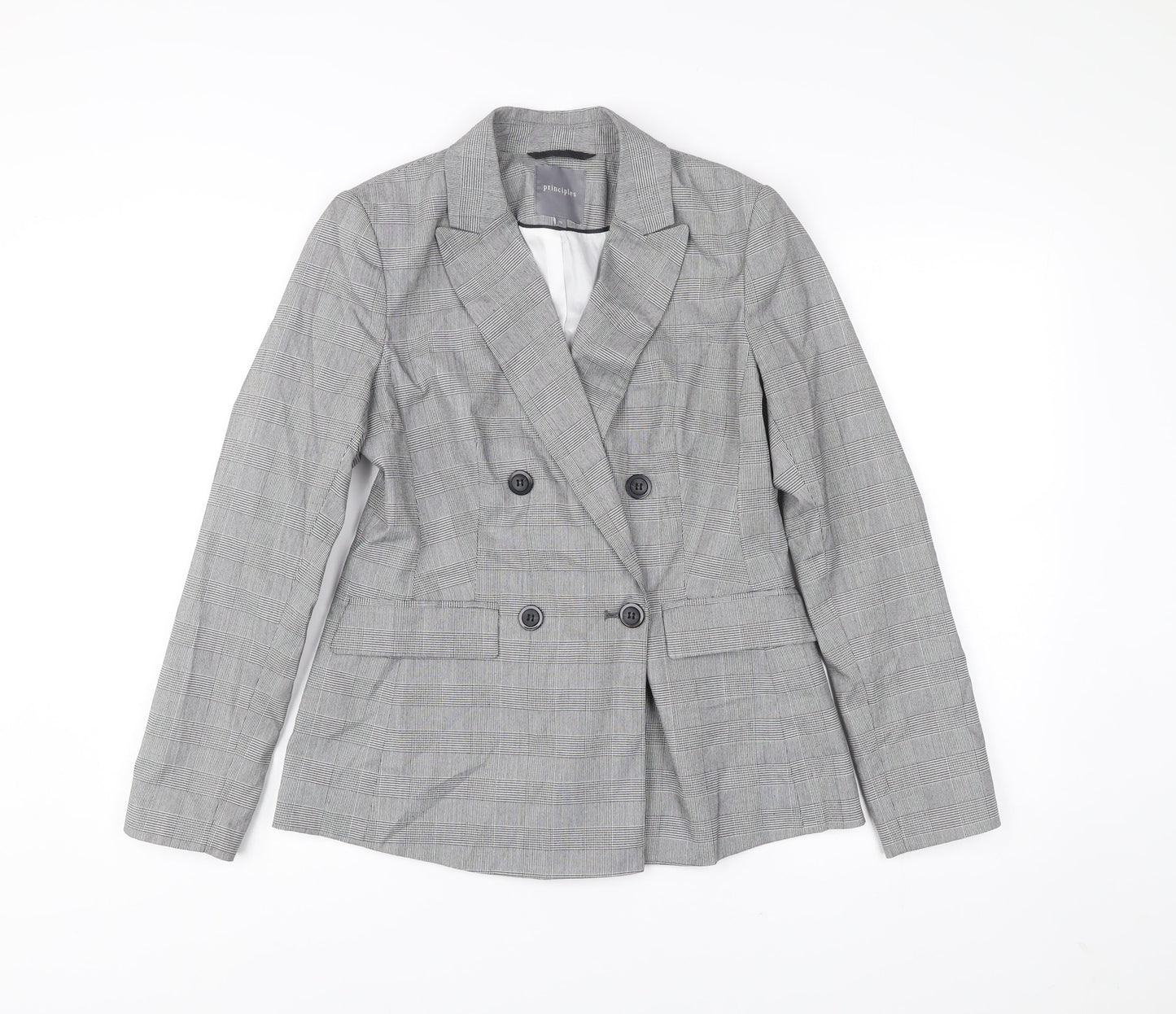 Principles Women Grey Check Double-Breasted Suit Jacket Size 10