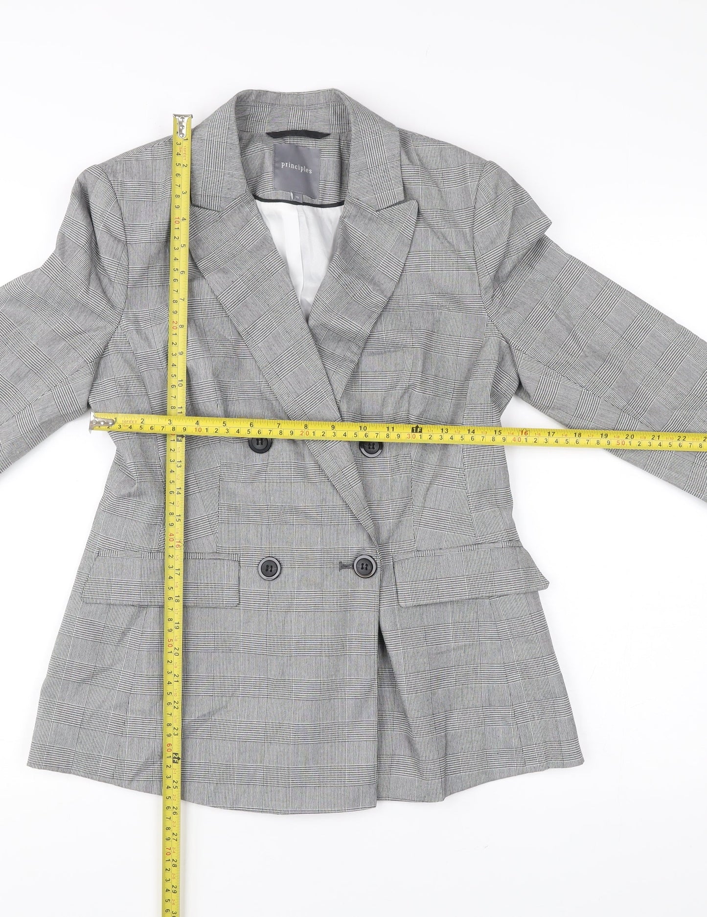 Principles Women Grey Check Double-Breasted Suit Jacket Size 10