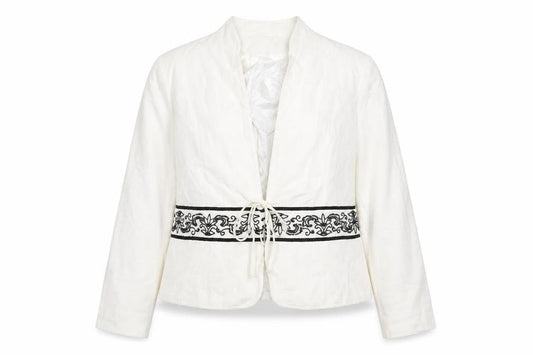 Illusion Collection Women’s White Blazer Size 18 Embroidered Tie Waist