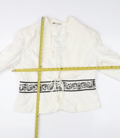 Illusion Collection Women’s White Blazer Size 18 Embroidered Tie Waist