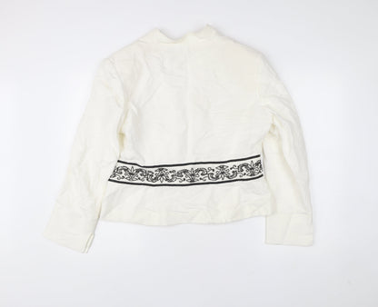 Illusion Collection Women’s White Blazer Size 18 Embroidered Tie Waist
